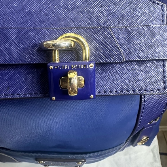 Henri Bendel Jetsetter Convertible Navy Blue Leather Nylon Backpack